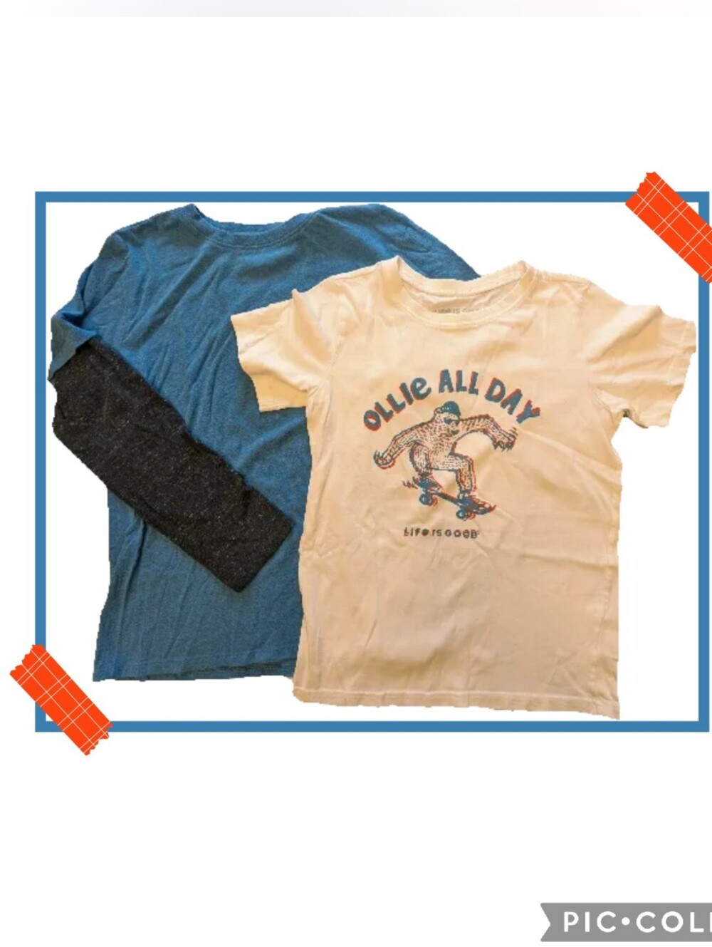 Bundle Two Tshirts- Life Is Good Skateboard and Long Sleeve Blue, Size 12/14